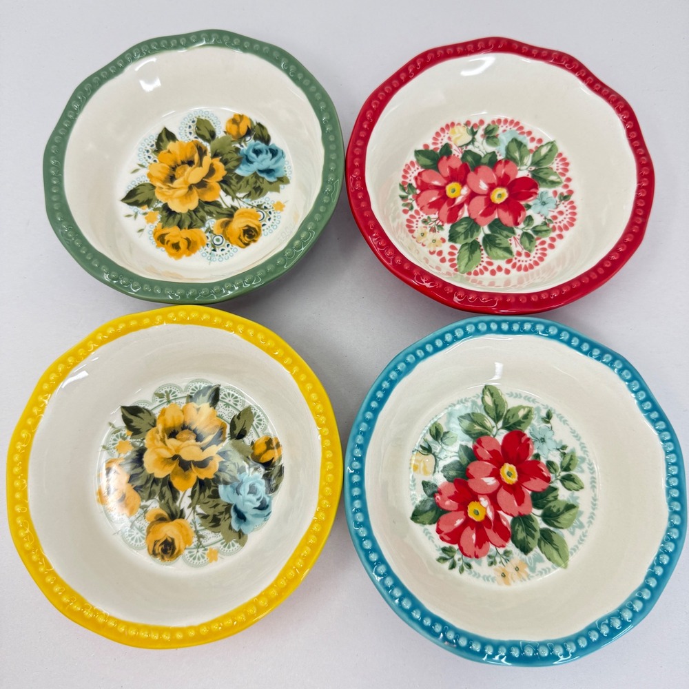Pioneer Woman Mini Pie Plates Set of 4 Red Vintage Floral Rose Scalloped Rim